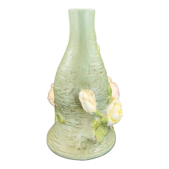 Antique Schafer And Vater Rose Vase Fine Porcelain Vase Textured Flower Marked - Picture 2 of 9